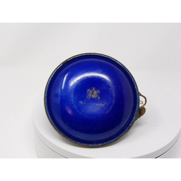 Evans Elegance Blue Enamel & Brass Guilloche Pedestal Table Lighter & Ashtray - Picture 8 of 10
